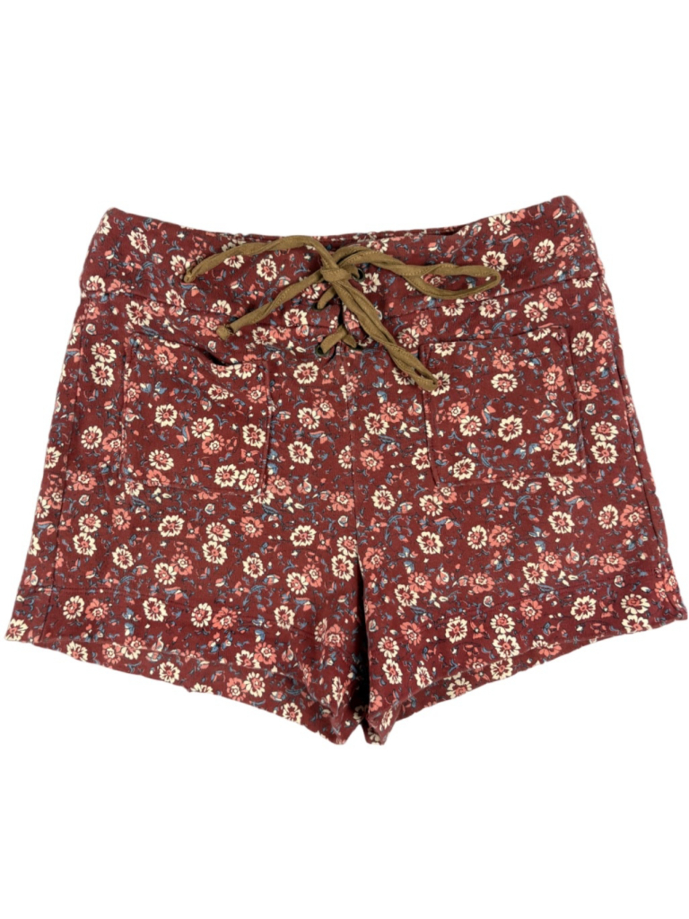Hollister Womens Size 3 Y2K Floral Knit Shorts Boho Lace Up Lounge Casual